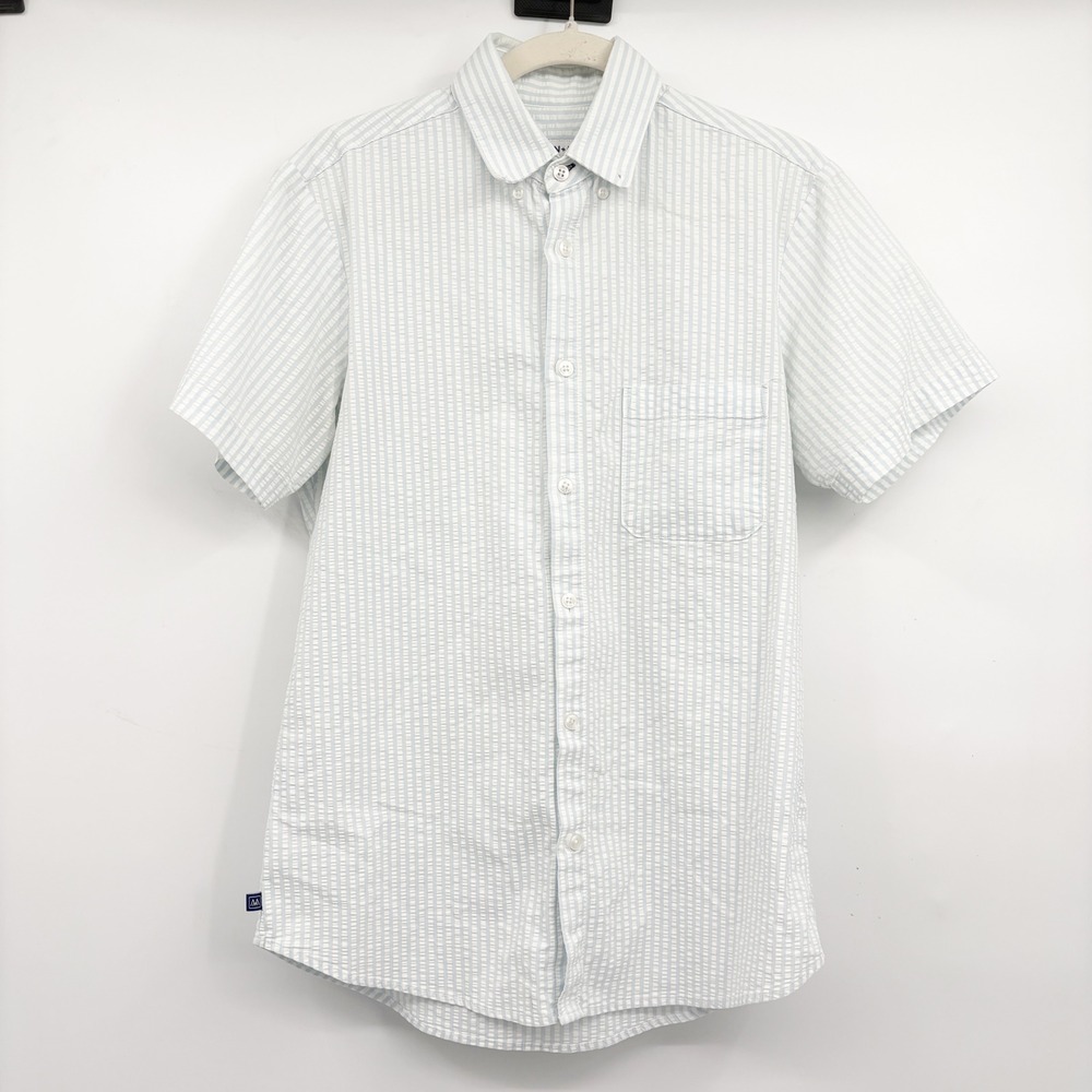Mizzen+Main Mens Blue Striped Seersucker Coastal Preppy Button Down Shirt Size S